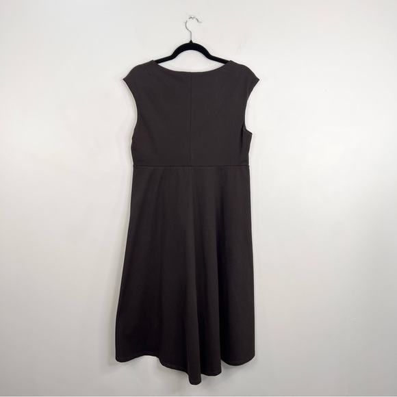Weekend Max Mara quiet luxury brown jersey knit v neck high low hem midi dress - Picture 5 of 12